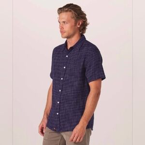The Normal Brand Freshwater Short Sleeve Button Up Shirt in 'Ocean' Indigo Knit